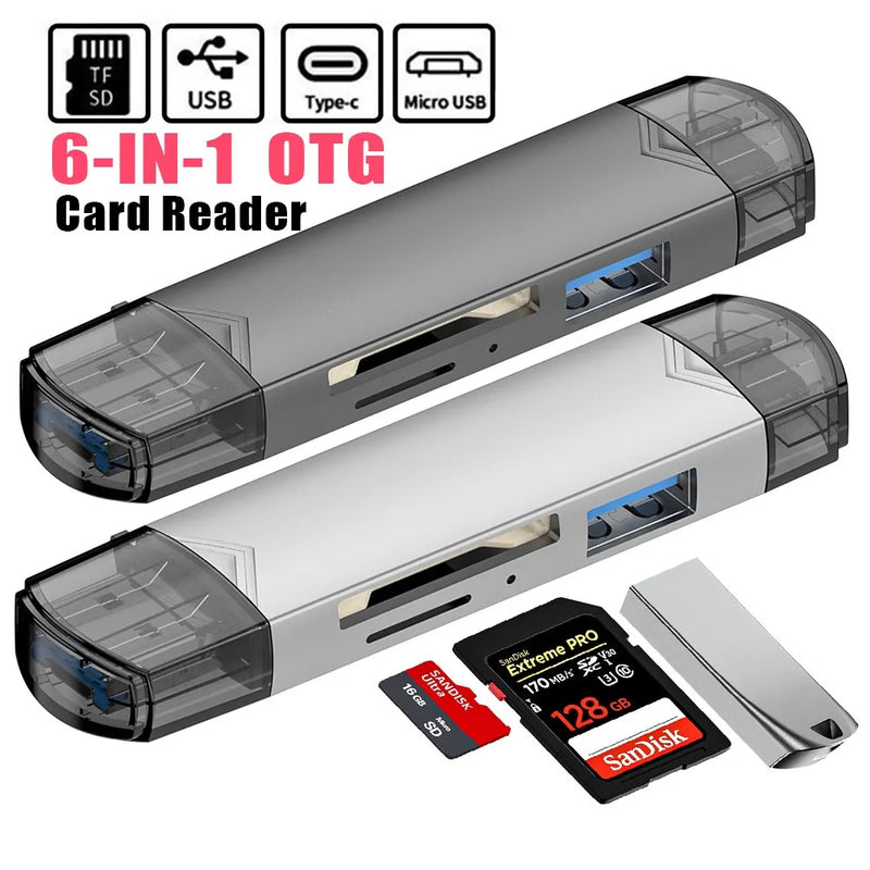 OTG Type C SD TF Card Reader 6 in 1 USB 3.0 Micro USB Flash Drive Adapter 5Gbps High Speed Transfer Multifunctional Card Reader App Casa